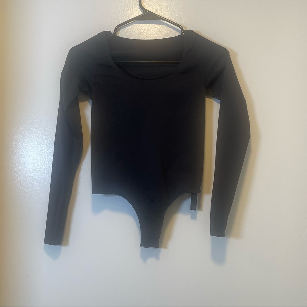 SKIMS Black Long Sleeve Scoop Neck Bodysuit